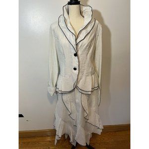 White 2 piece Set Size Large Skirt and Jacket Original Unique Design For Women